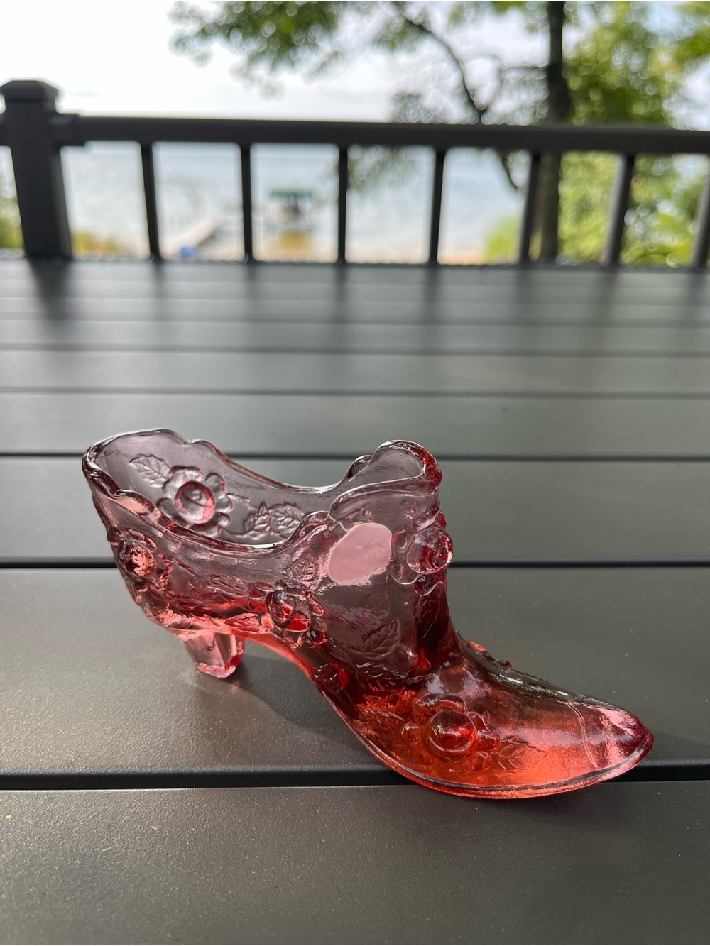 Fenton Pink Floral Glass Heeled Shoe Accent